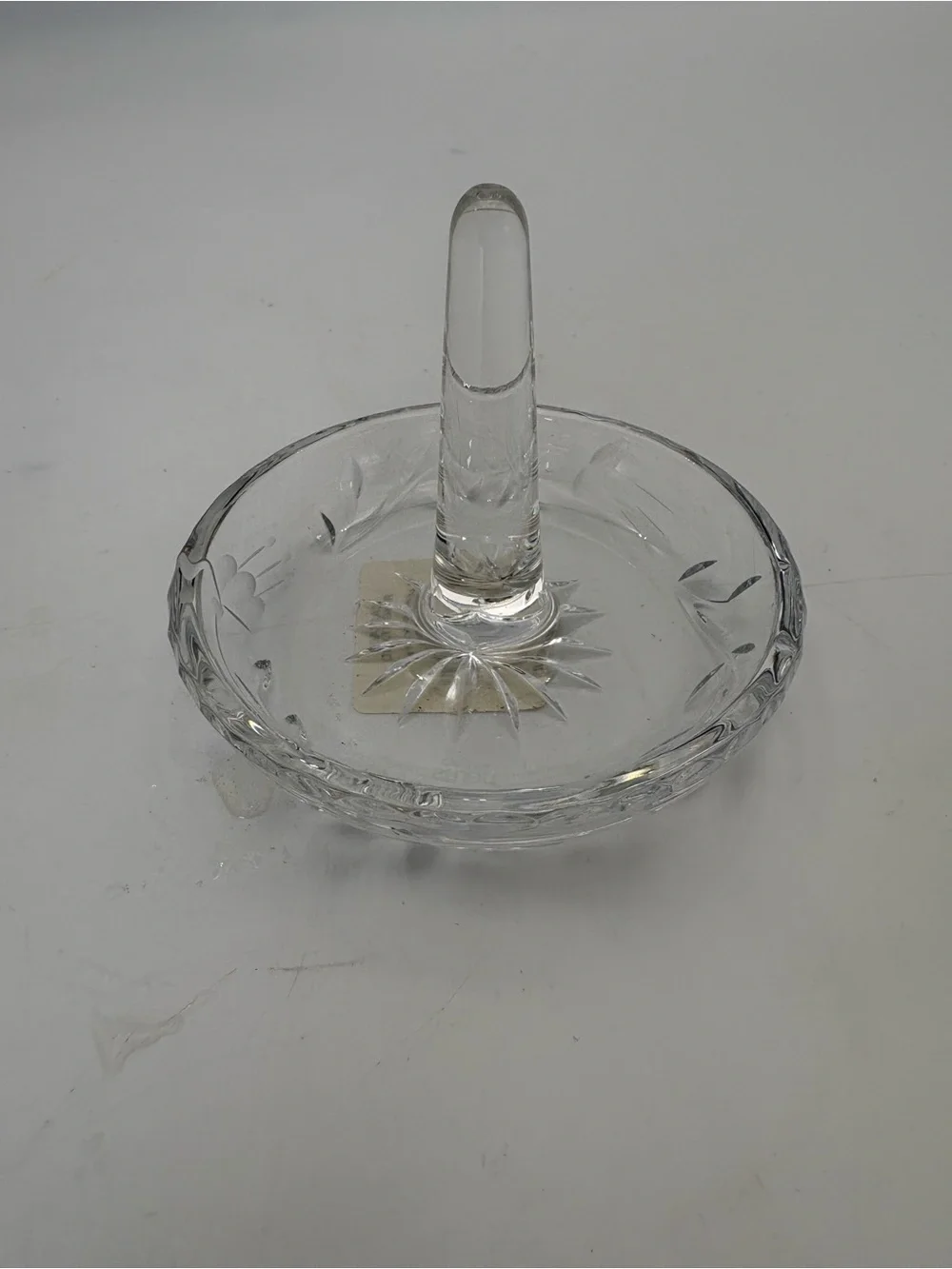 Hungarian Etched Crystal Clear Round Ring Holder Dish